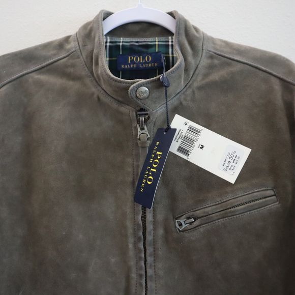 Polo Ralph Lauren 710777341001 Men's Sz M Gray Suede Café Racer Jacket $698 - Picture 5 of 14